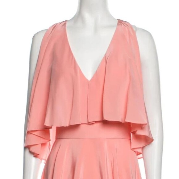 DESIGNER JAY GODFREY PEACH V NECK RUFFLE SILK DRESS SIZE 12.R - Picture 7 of 12